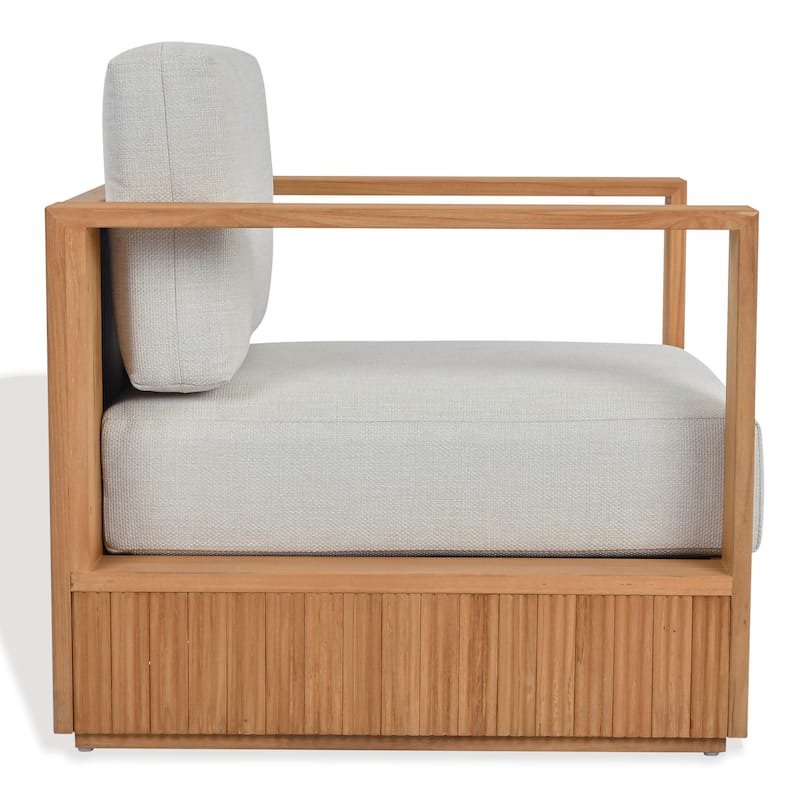 SAFAVIEH Couture Saint Lucia Reeded Teak Wood Patio Chair - 32"W x 30"D x 24"H