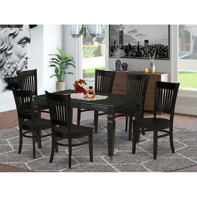 HomeStock 7-Pc Rectangle Black Finish Solid Wood Top Dining Table with 6-Chairs with Butterfly Leaf Slat Back