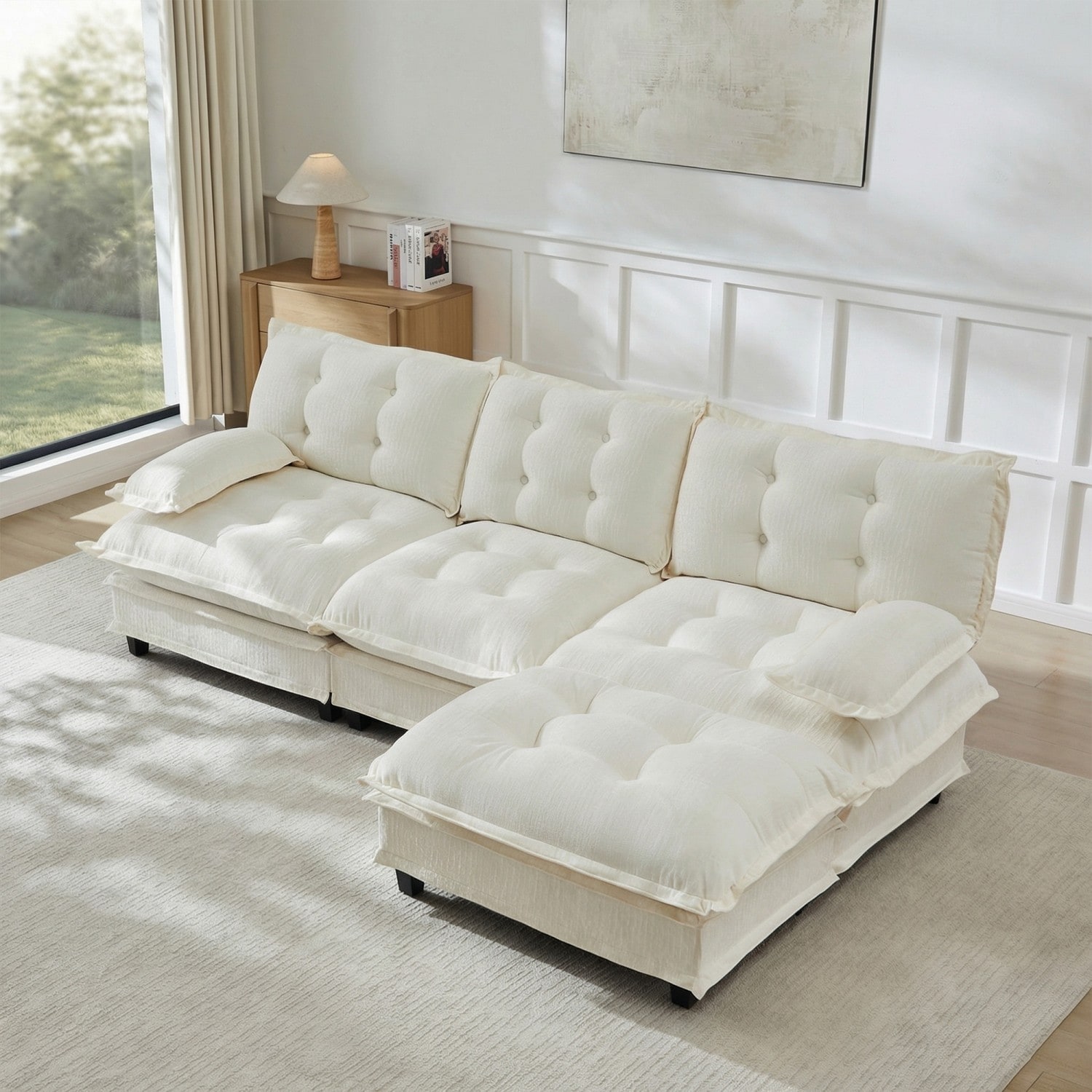 107.8" Chenille Sectional Sofa with Movable Ottoman