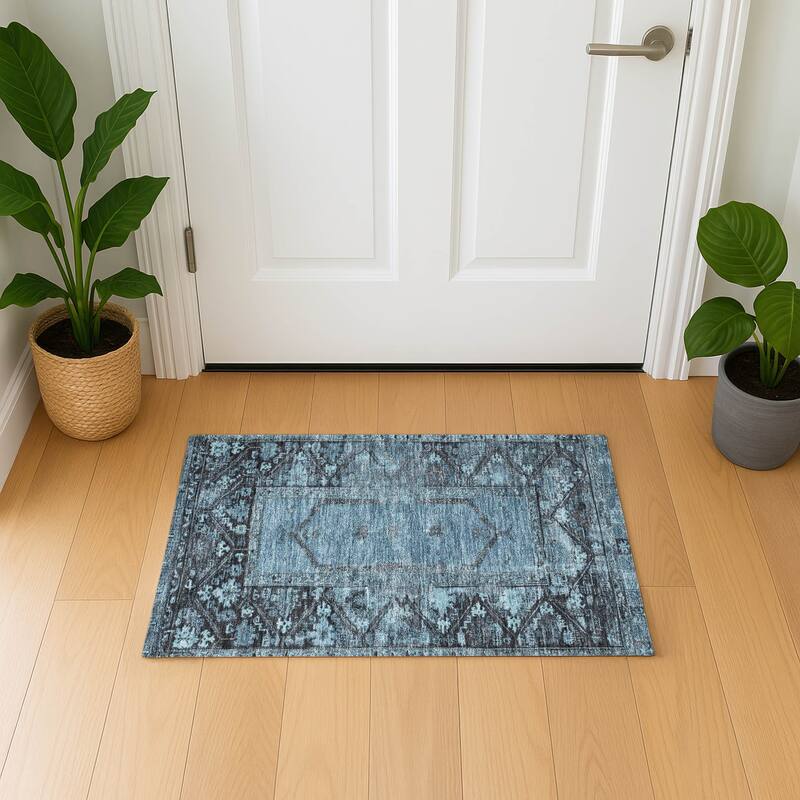Premium Washable Super Soft Traditional Global Mayfield Rug - Blue - 1'8" x 2'6"