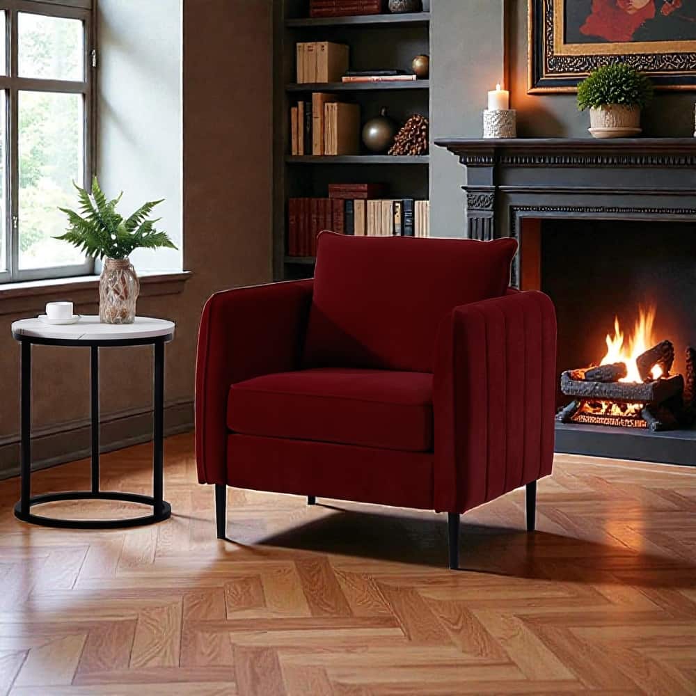 Velvet Accent Chair for Living Room, Mid Century Modern Single Sofa Chair with Pillow and Metal Legs