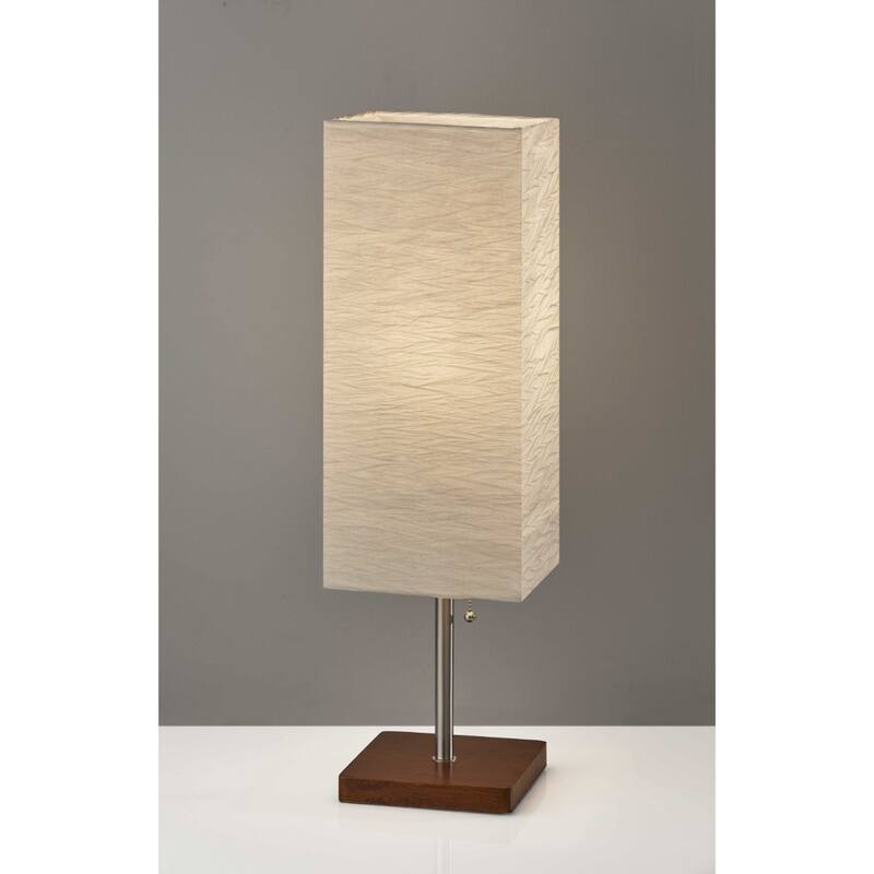 Solid Wood Base Table Lamp with Paper Square Shade and Pull Chain - 8” x 8” x 25” (D x W x H)