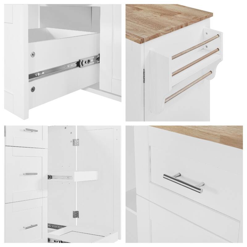 Rolling Kitchen Island with Storage,Kitchen Cart with Rubber Wood Top