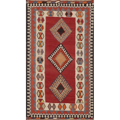 Kilim Qashqai Persian Vintage Rug Flatweave Tribal Red Wool Carpet - 4'5"x 8'1"