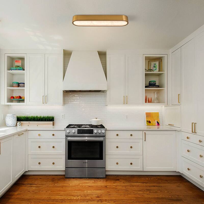 23.6" Dimmable Alabaster Marble LED Flush Mount Ceiling Light for Kitchen Bedroom