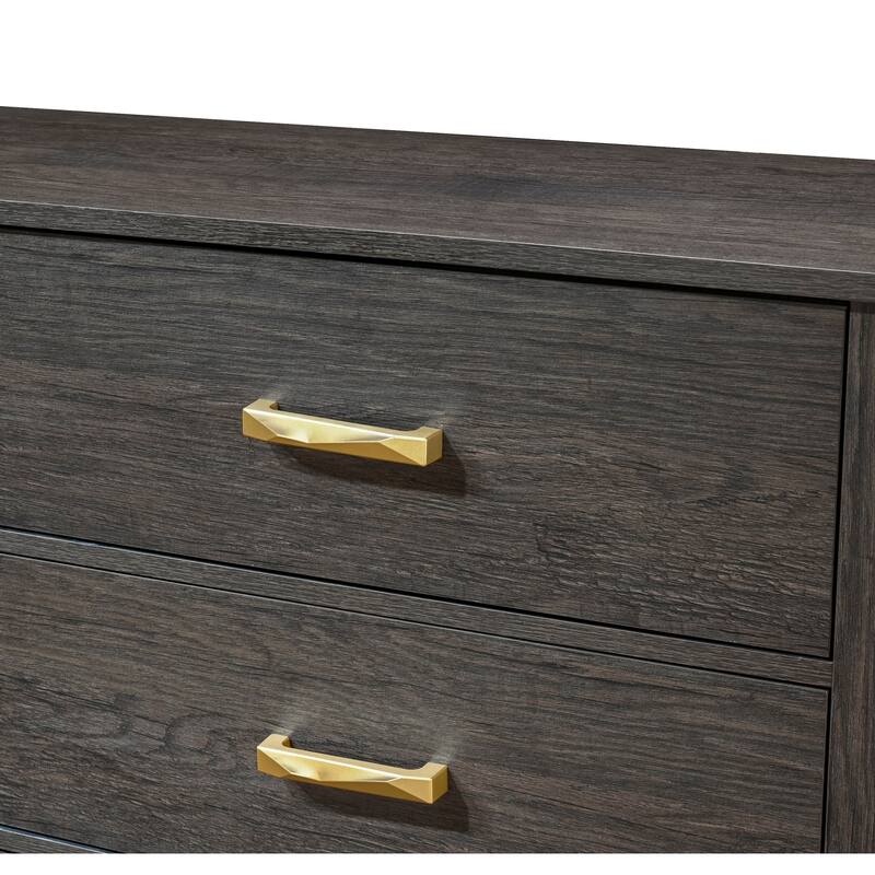 Contemporary Two-Drawer Nightstand with Gold Metal Handle in Gray