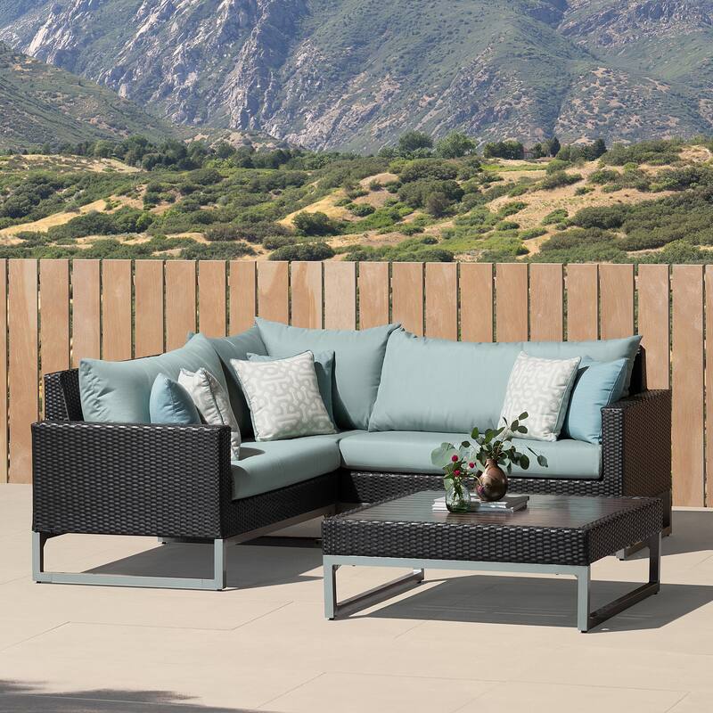 Milo Espresso 4 Piece Sunbrella Outdoor Patio Sectional with Table
