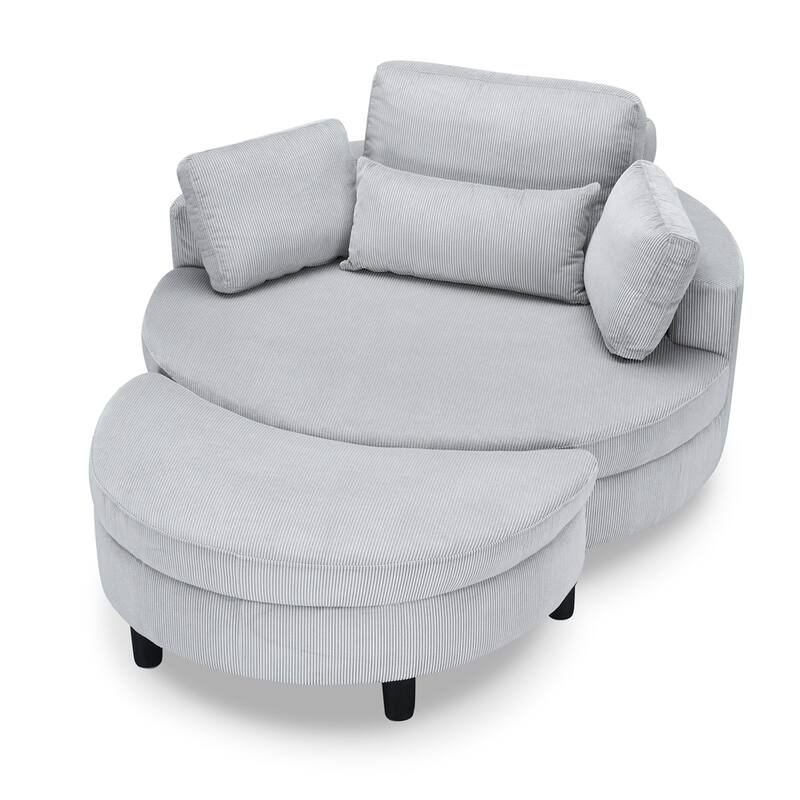 51" Fabric Sofa with Throw Pillows,Waist Pillow and Ottoman