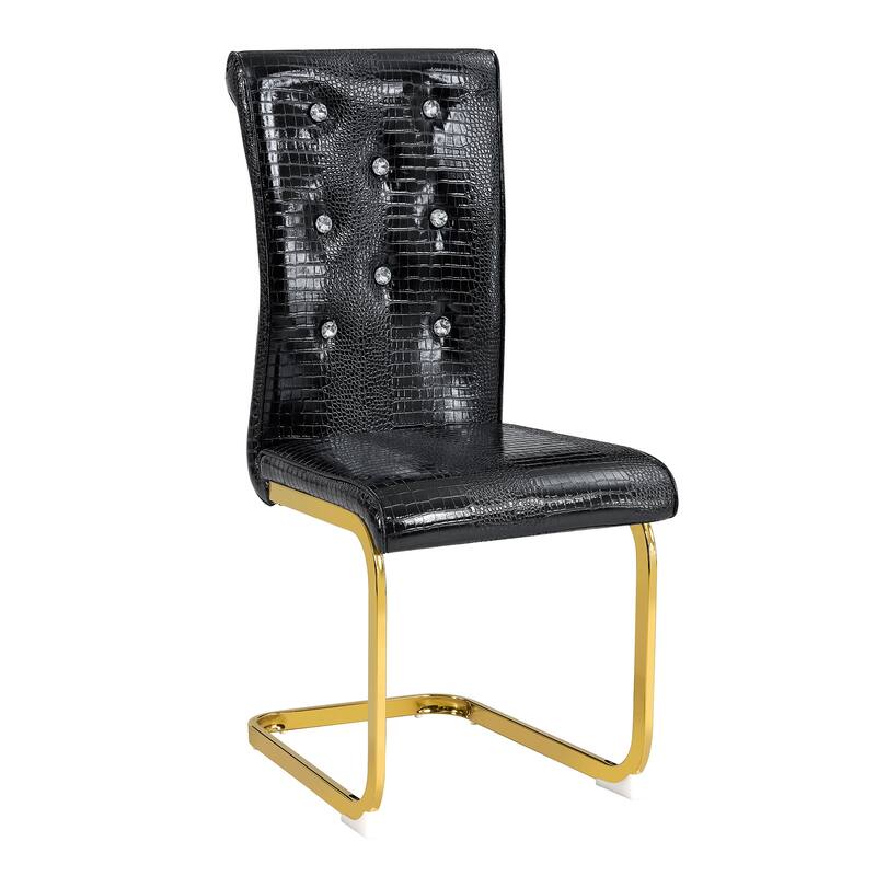 Set of 2, Retro Faux Alligator Skin Upholstered Dining Chairs, with Crystal Buckle Design and Faux Leather Design