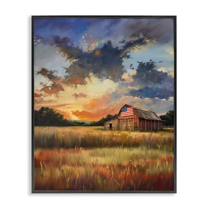Stupell American Barn at Sunset Framed Giclee Art Design By Arlington Prints - 16 x 20 - Black