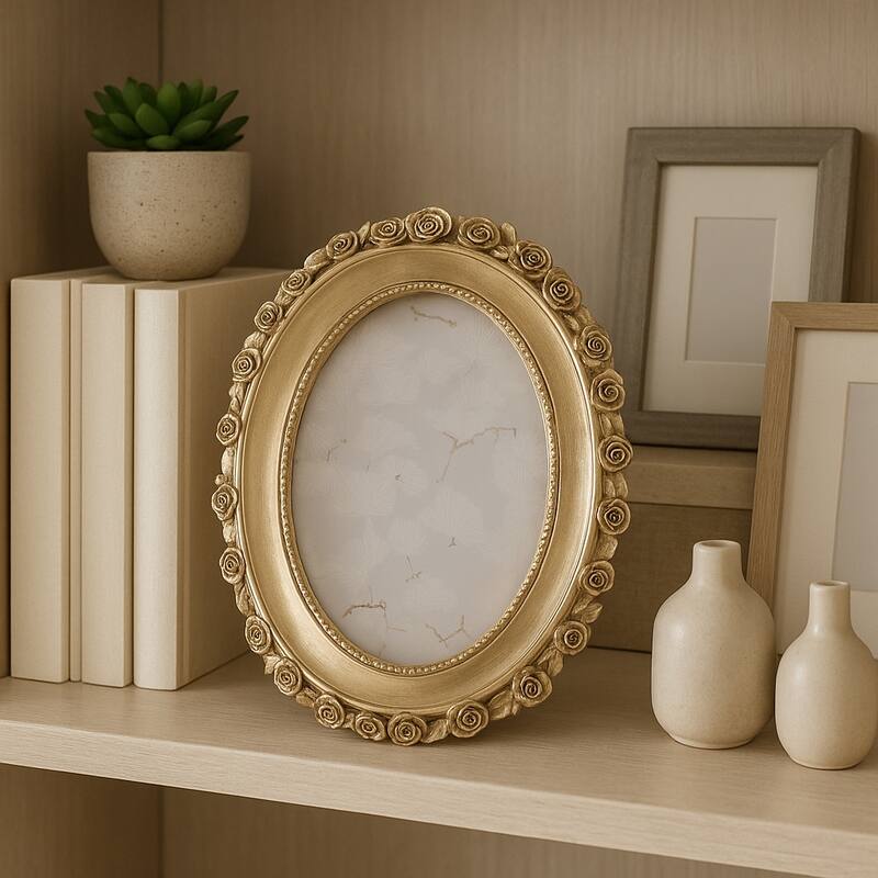 Polyresin Oval Photo Frame with Rosette Border - Gold