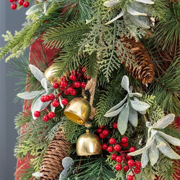 Glitzhome 35" H Wooden/Galvanized Christmas Ski Porch Decorations Farmhouse Xmas