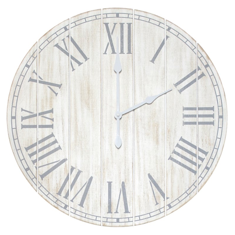 HomeRoots 23" Light Gray And Dark Gray Wood Plank Vintage Style Round Wall Clock - 23.01 in. x 23.01 in. x 1.13 in.