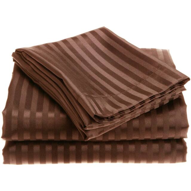 1800 Series Ultra Soft 4-Piece Embossed Stripe Bed Sheet Set - Stripe Sheet Set - Twin - Chocolate