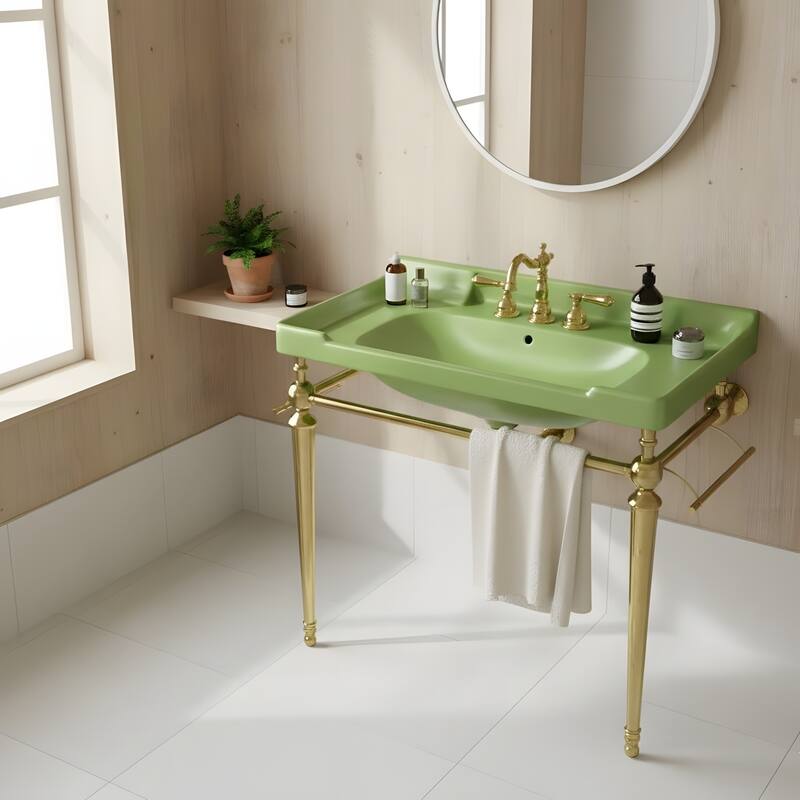 Wall-Mounted Bathroom Vanity with Ceramic Basin and Metal Legs