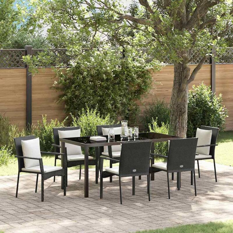 vidaXL Garden Dining Set with Cushion Poly Rattan - Black-23.23x21.06x34.65 in.