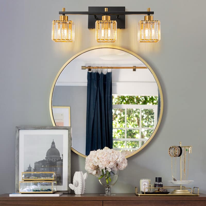 Modern Dimmable Glam Crystal Black Gold Bathroom Vanity Lights