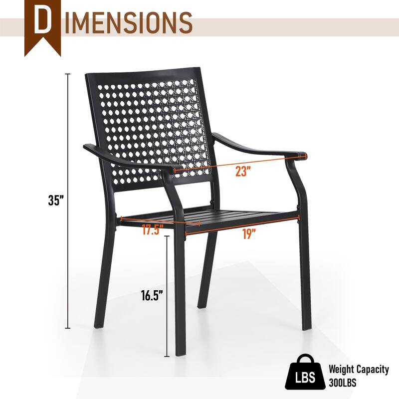 MAISON ARTS 7-Piece Patio Dining Set Metal E-coating of 6 Metal Chairs & 1 Umbrella Hole Metal Table with Wood-like table Top
