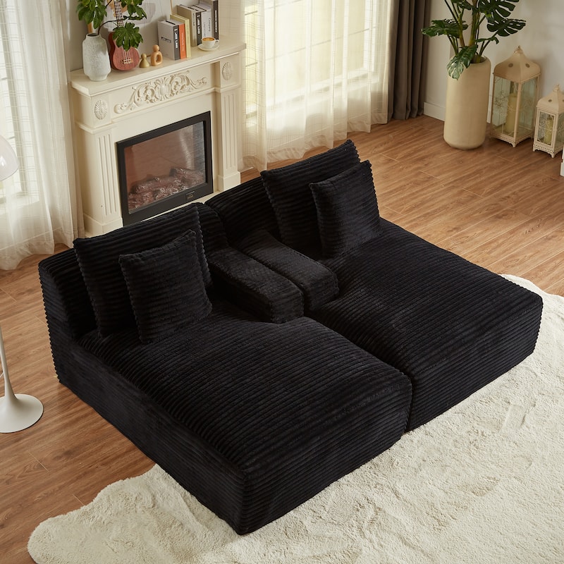 Oversized Corduroy Boneless Double Chaise Lounge, Sectional Deep Seat Cloud Couch, Full-Compressed Loveseat Sleeper Sofa