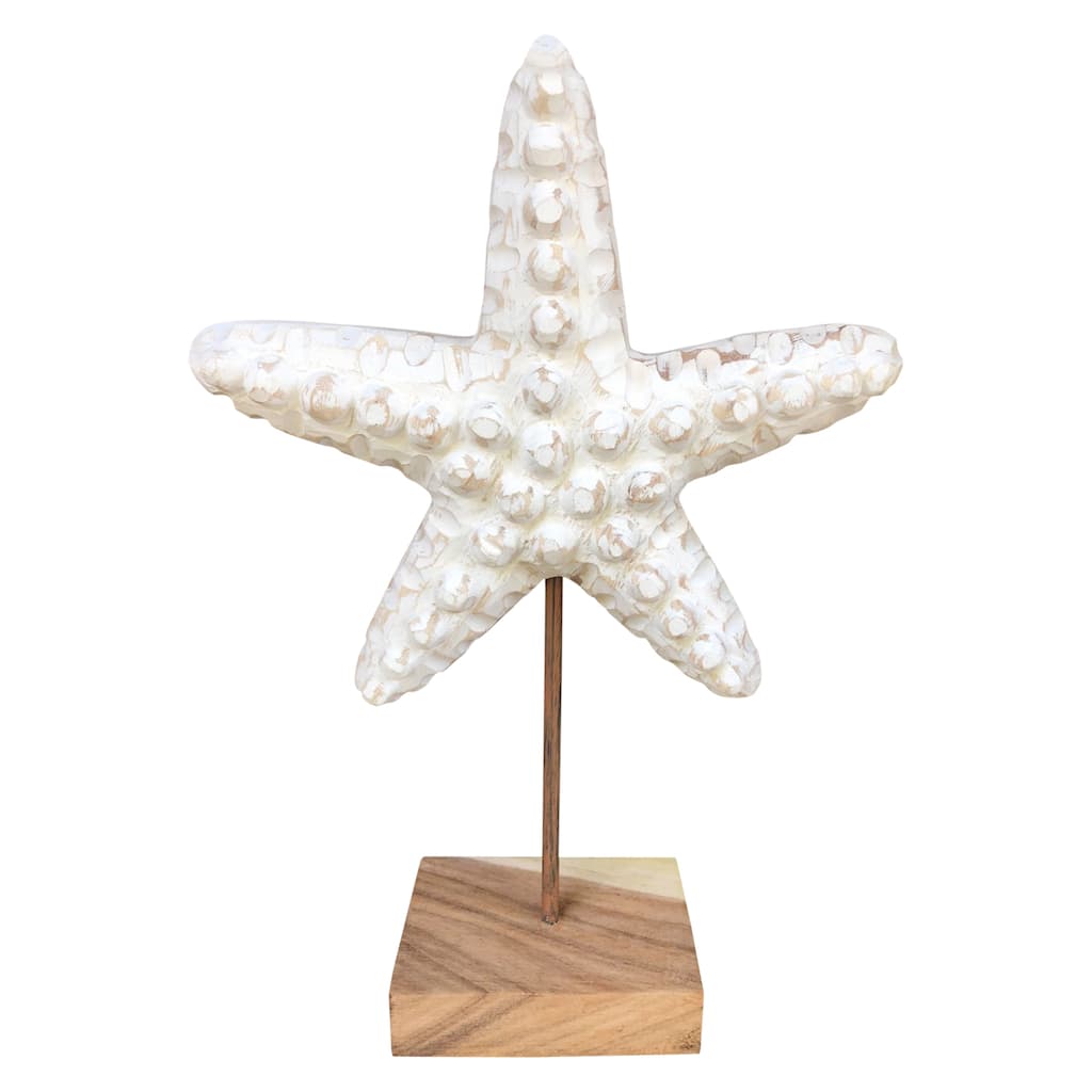 Artissance 18"H Wood Carved Sea Star with Stand - White Wash
