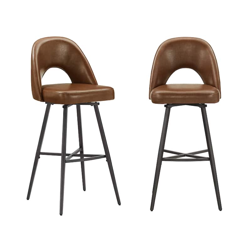 Vaduz Metal Swivel Stools (Set of 2) - Brown PU Leather - Bar Height