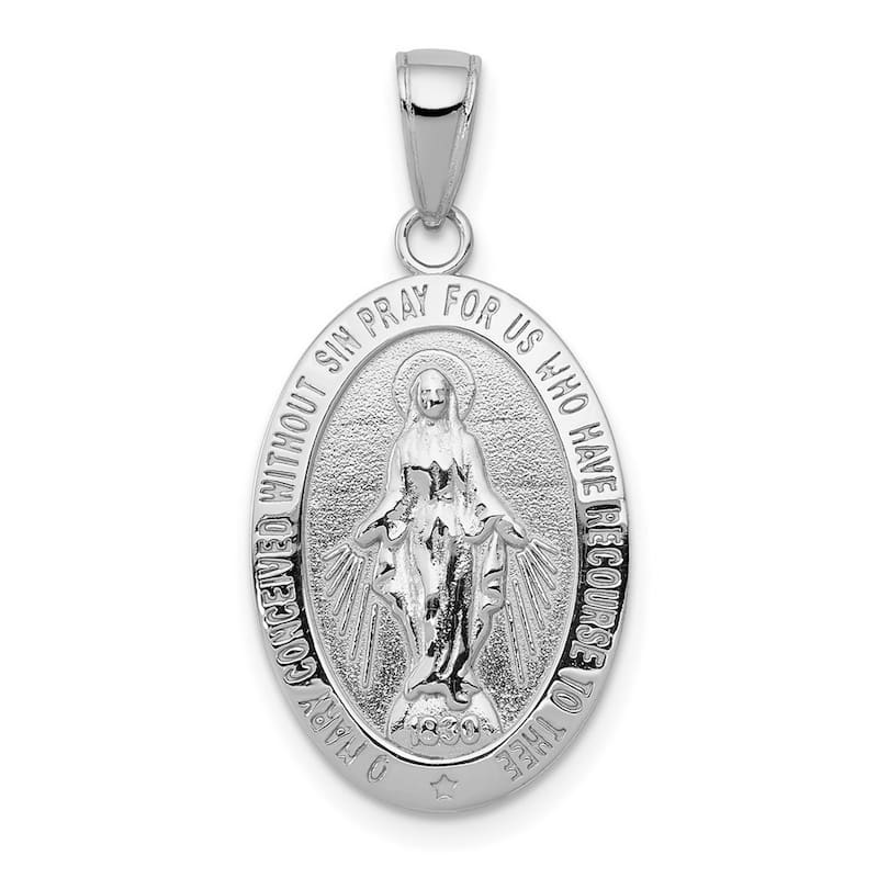 Curata 14k White Gold 18" 29x14.5mm Miraculous Medal Pendant Necklace