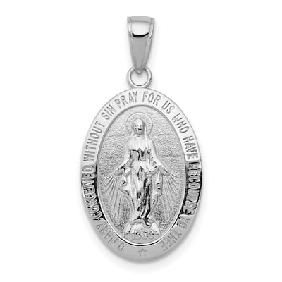 Curata 14k White Gold 18" 29x14.5mm Miraculous Medal Pendant Necklace