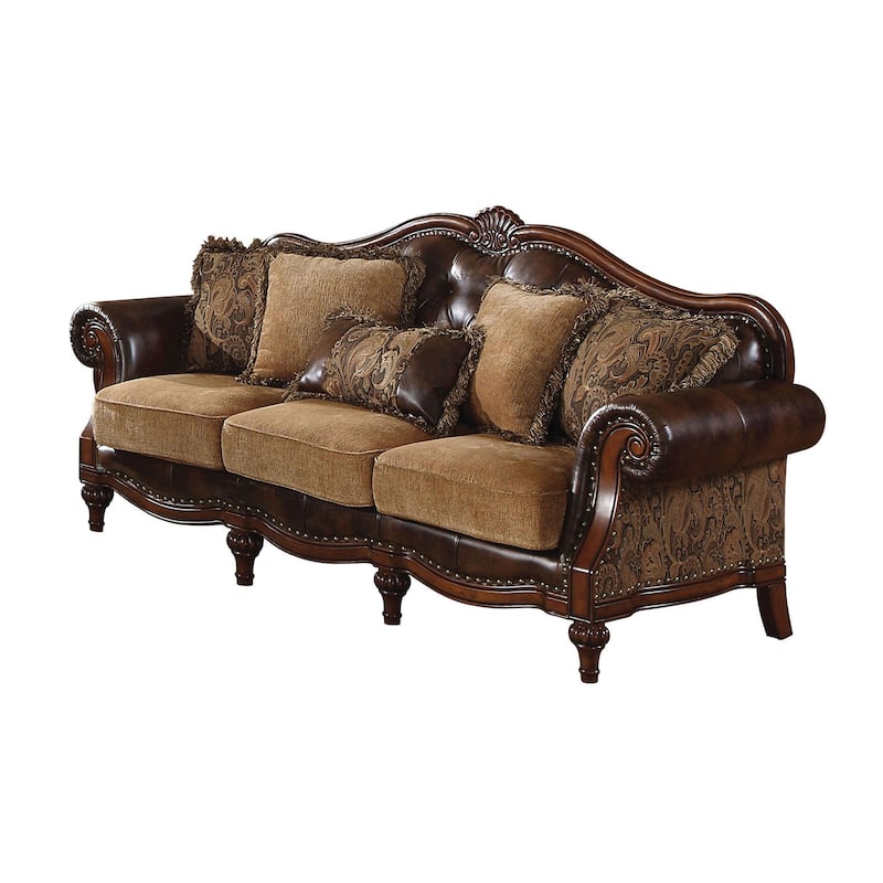 Destiny Two Tone Brown and Chenille Cherry Rolled Arm Sofa