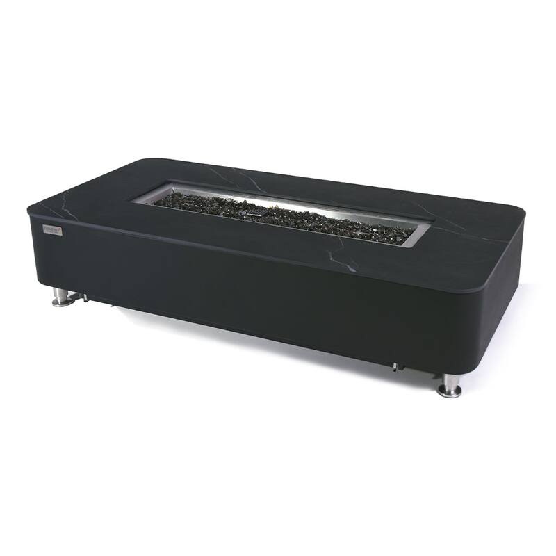 Elementi Plus Valencia Outdoor Fire Pit Table Concrete Rectangular 60000 BTU - 62 x 30 inches with Lid, Fire Glass, and Cover