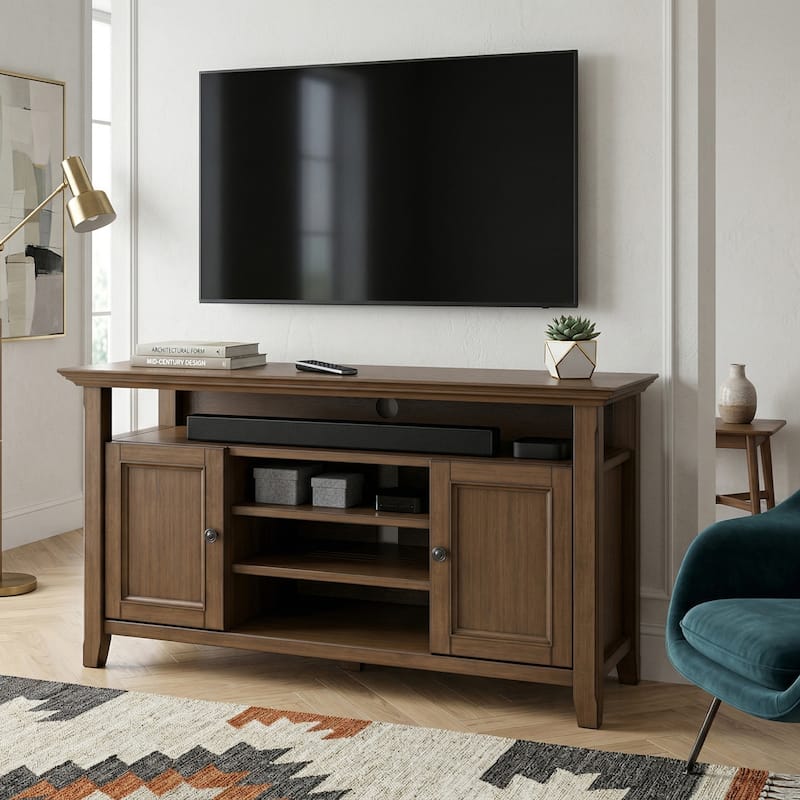 WYNDENHALL Halifax 54 inch Wide Solid Wood Transitional TV Stand - 54'' W x 18.9'' D x 31.9'' H - Rustic Natural Aged Brown