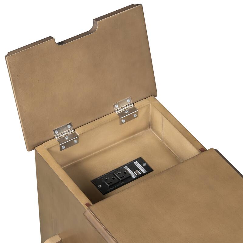 Anmytek Side Table with Power Outlets Multifunctional Nightstand Sofa End Table Storage Modern Convenience