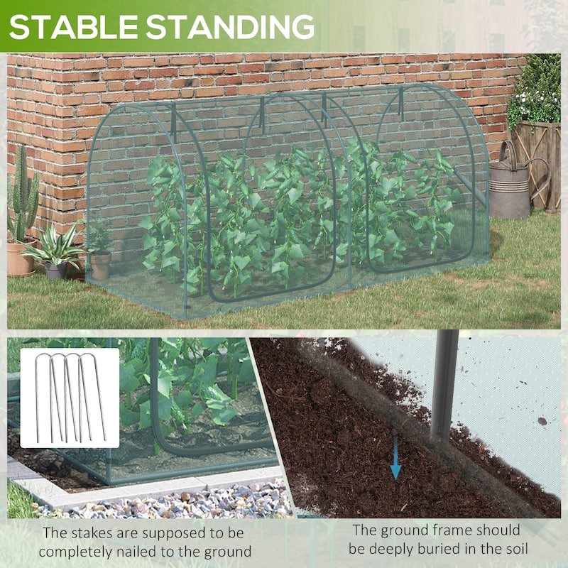 Outsunny 8' x 4' Crop Cage, Plant Protection Tent with Two Zippered Doors, Storage Bag and 4 Ground Stakes