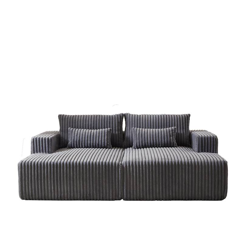Oversized Modular Sectional Lounge Chaise, Corduroy Upholstered Boneless Sleeper Sofa, Reclining Loveseat Chair with 4 Pillows