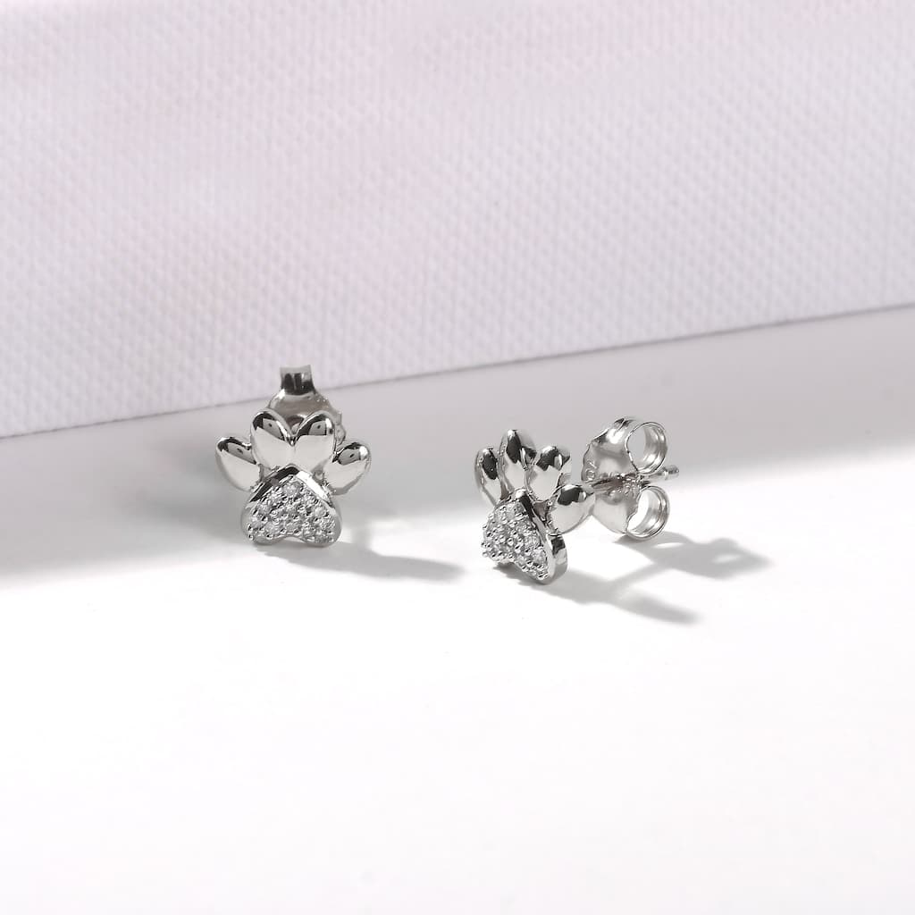 10k Gold Dog Paw Cluster Stud Earrings for Women