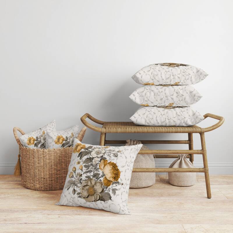 Flower and Knop Faux Suede Reversible Throw Pillow Brown and Bronze