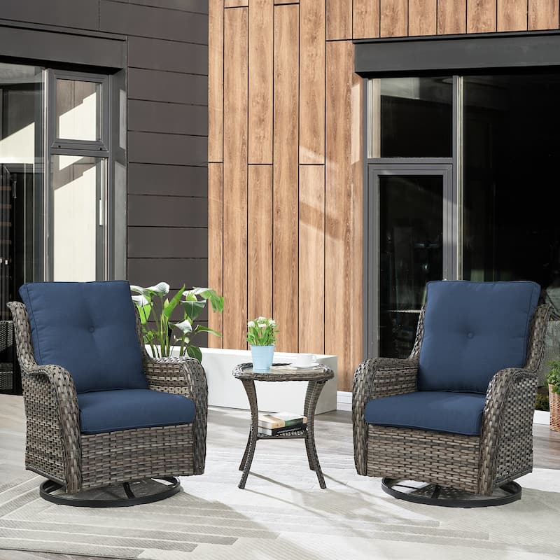 Gymojoy Patio Outdoor Rocking Chair Swivel Lounge Chair - Grey - Blue