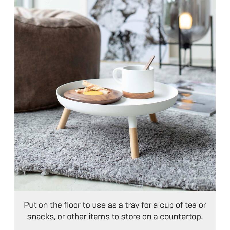 Yamazaki Home Countertop Pedestal Tray, Steel and Wood, Holds 3.3 lbs, Minimal Assembly - L 12.6 x W 12.6 x H 5.12 inches