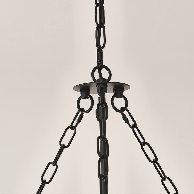 Farmhouse Drum Chandelier Wood Grain Rustic Industrial Round Metal Pendant Light
