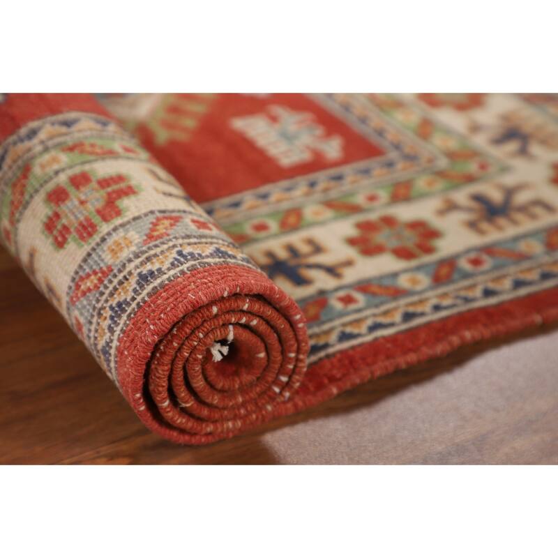 Kazak Accent Rug Hand-Knotted Traditional Orange Wool Carpet - 2'8" x 4'2"