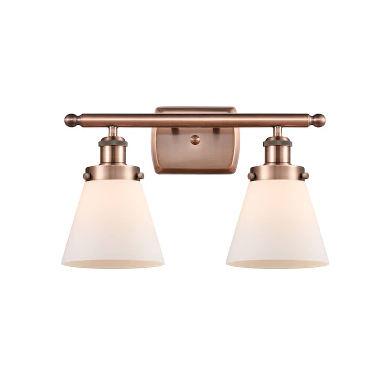 Innovations Lighting Ballston Urban Cone - 2 Light 16" Bath Vanity Light - Antique Copper/Matte White