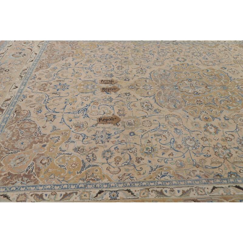 Hand Knotted Oriental 100% Wool Carpet Traditional Floral Peach Mashad Area Rug - 12' 5'' X 9' 4''