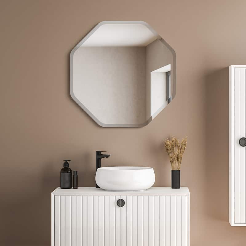 Frameless Beveled Octagonal Black Matte Finished Wall Mirror - 28" x 28" x 0.6"