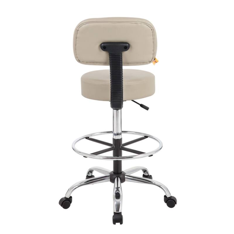 Fea Medical Drafting Stool, Beige Vinyl, Low Back and Padded Seat, Chrome