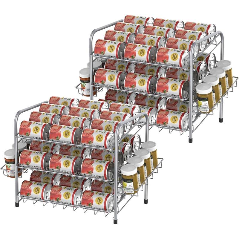 2 Pack Can Storage Rack with Side Basket - Silver