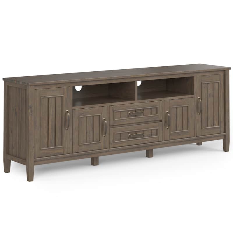WYNDENHALL Rowan SOLID WOOD 72 inch Wide Contemporary TV Media Stand in Smoky Brown For TVs up to 80 inches