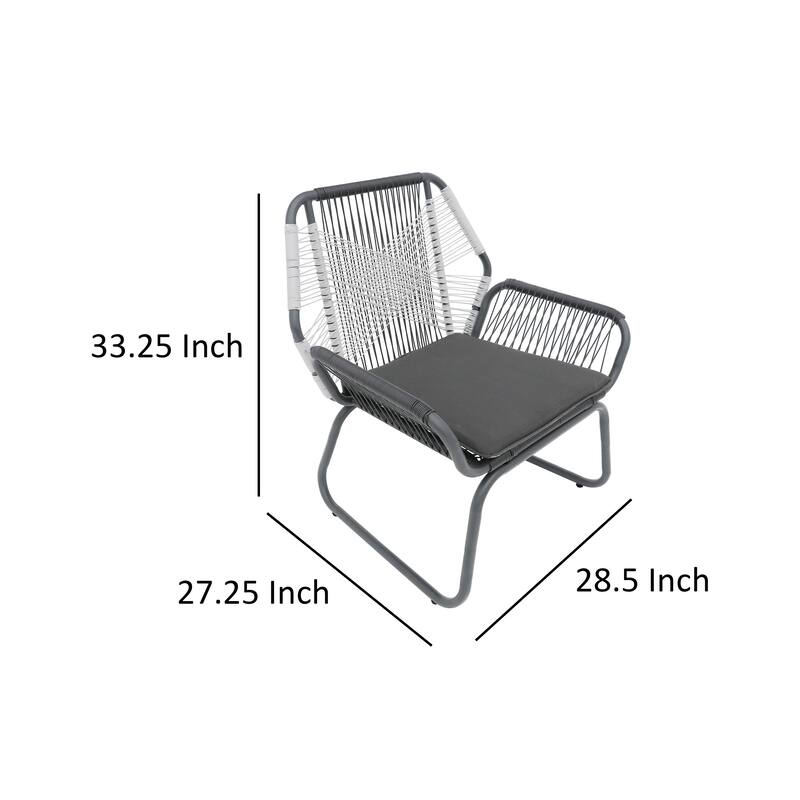Meny Outdoor Club Chair Set of 2, White Rattan Woven, Matte Gray Metal