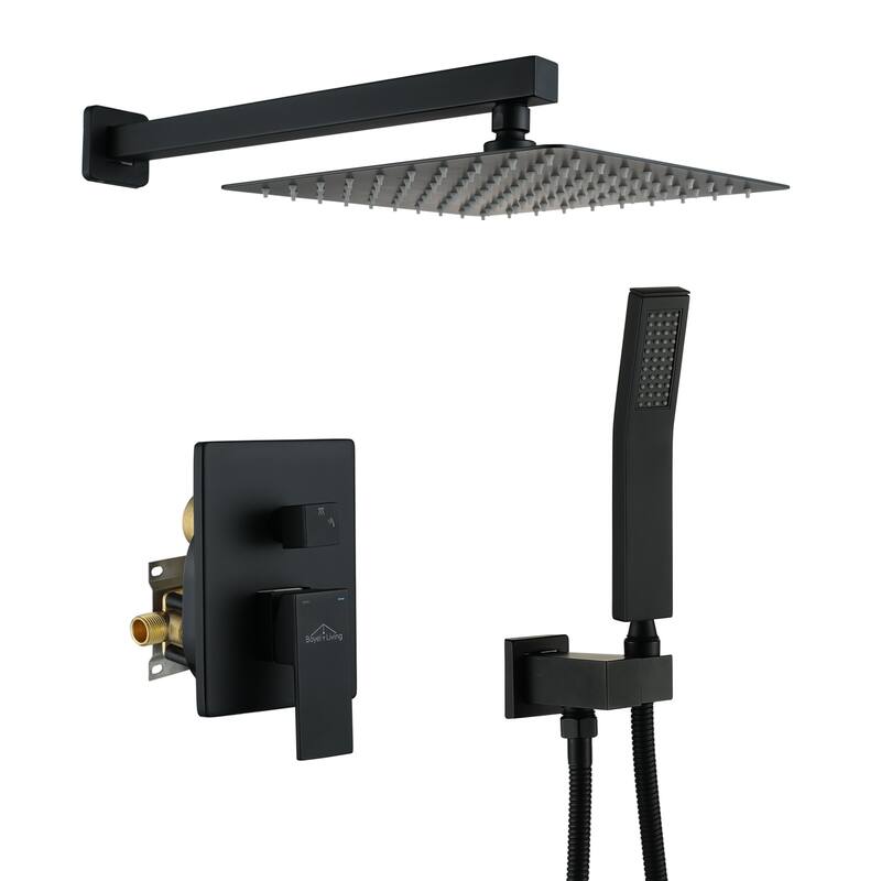 2-Function 10/12-In Wall Mounted Shower System with Handheld Shower - 10" - Matte Black