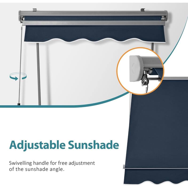 MCombo Patio Window Awnings 65''x80'', Fully Assembled Manual Retractable Sunshade Canopy