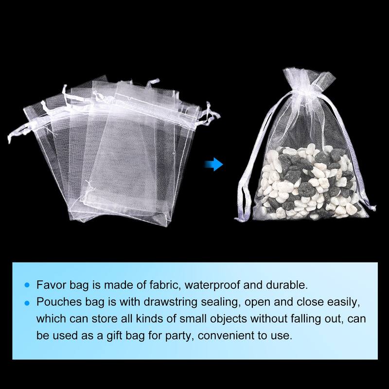 50pcs Organza Bags Drawstring Favor Pouches Sheer Mesh Bag for Gift