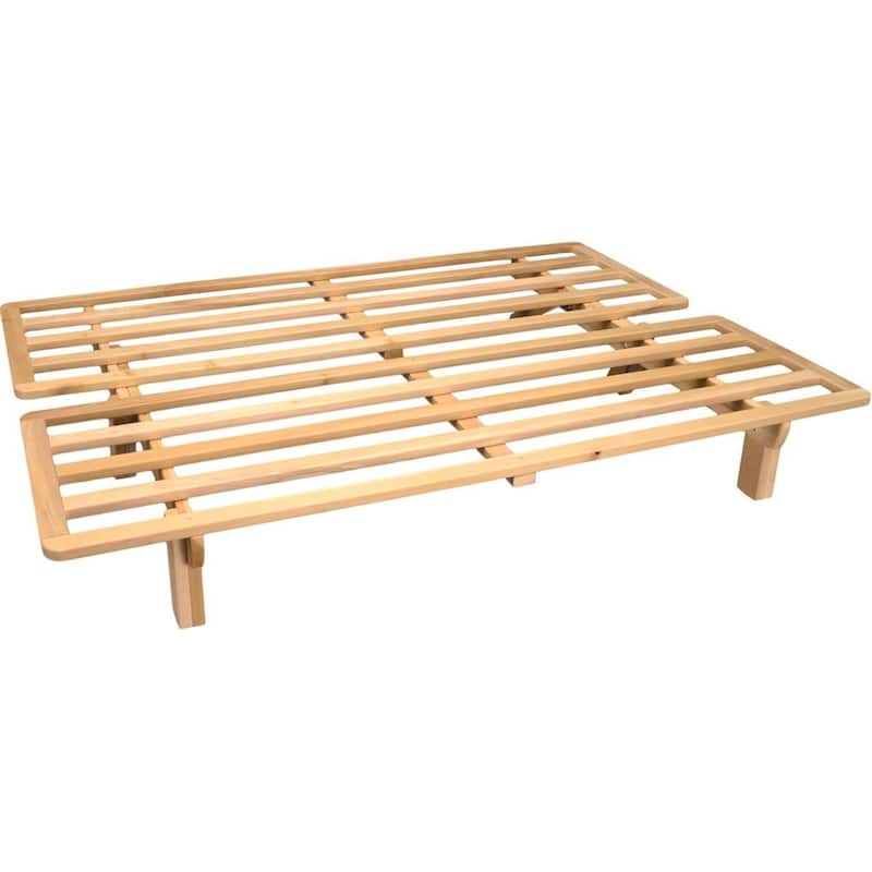 Rustic Brown Solid Wood Futon Sofa Bed Frame with 4 Adjustable Positions and Wheels